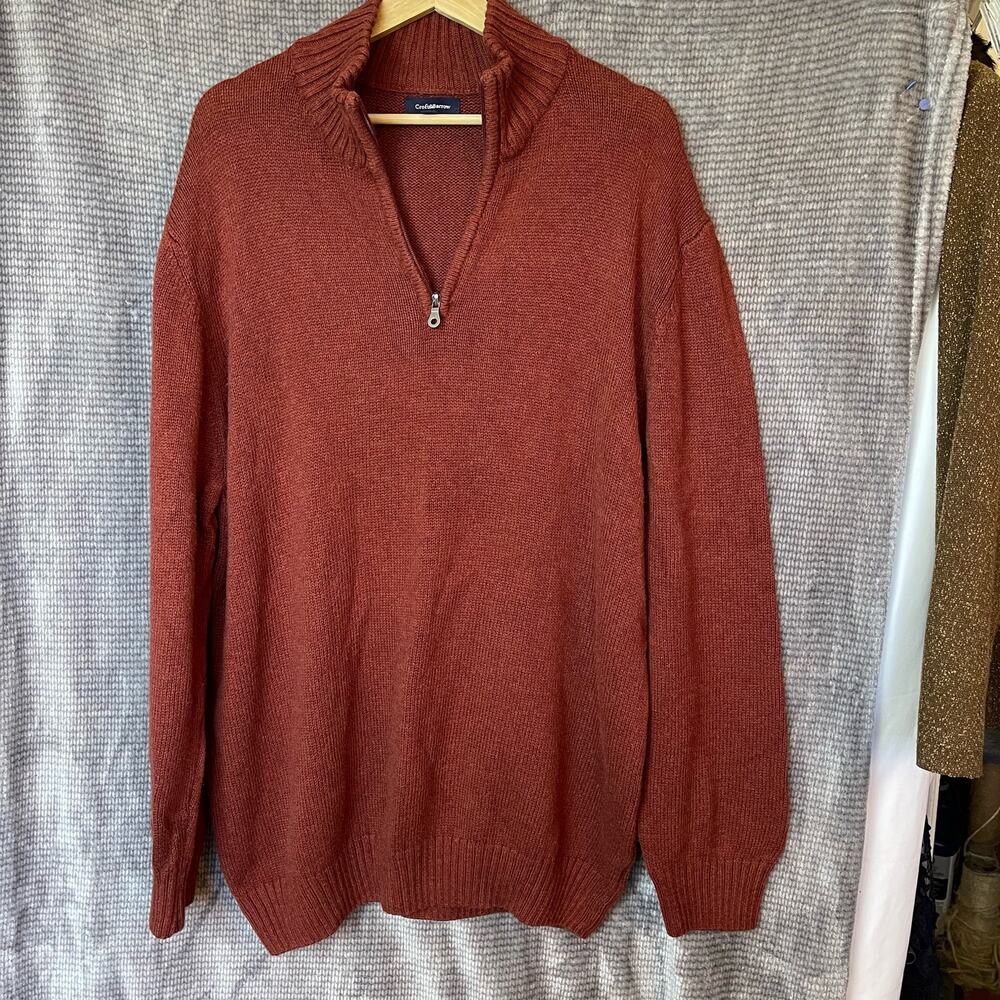 Croft Barrow 1/4 Zip Sweater Men Rust XXL Coastal Cabin Hiking Outdoor Fisherman
